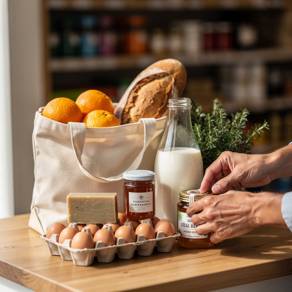 Little Corner Store shelves stocked with everyday essentials like groceries and household items in Santa Barbara